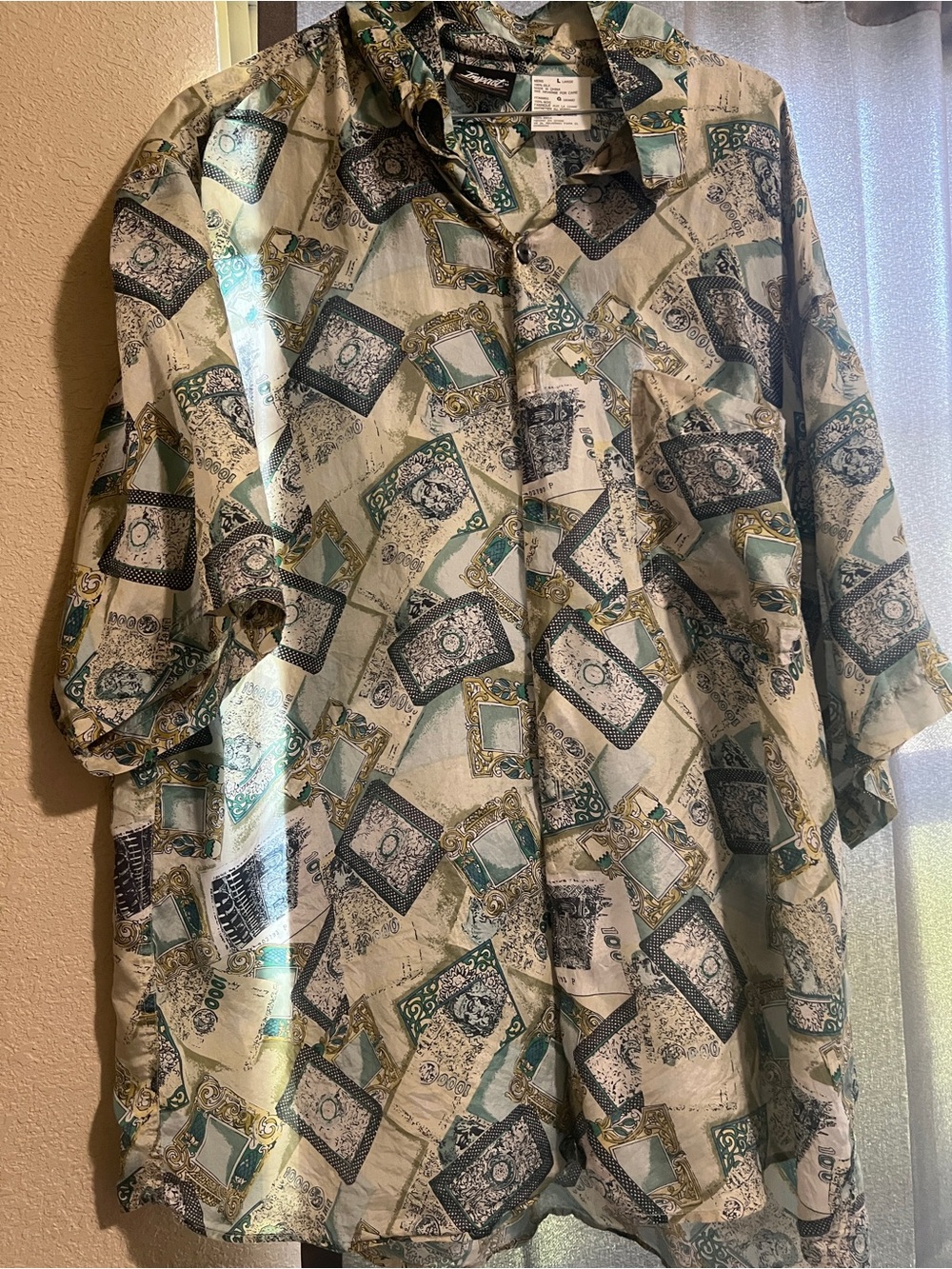 Men's vintage impact Short-Sleeve Button-Up Shirt Jacket — Light Green/Beige